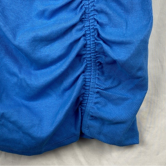 Zara Women’s High Waisted Ruched Rib Mini Blue Stretchy Skirt Size Small - Picture 3 of 16